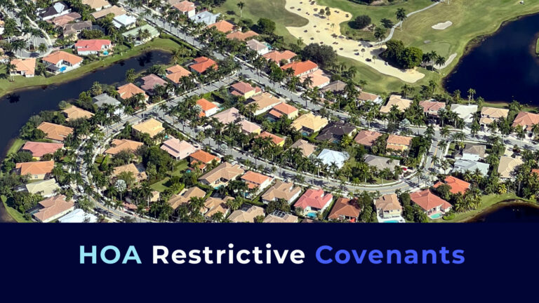 An aerial picture of a florida condo area and the title "HOA Restrictive Covenants"
