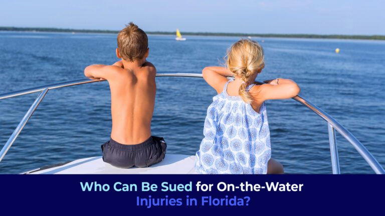A picture of two children seating on the bow of the boat and the title "Who Can Be Sued for On-the-Water Injuries in Florida?"