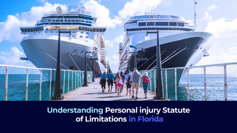 A picture of a cruise ship with people walking on the ramp and the title "Understanding Personal injury Statute of Limitations in Florida"