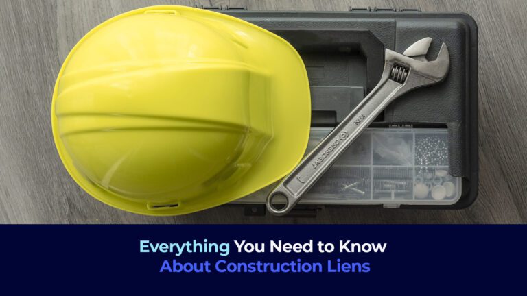 A picture of a yellow security hat over a tools box and the title "Everything you need to know about Construction Liens"